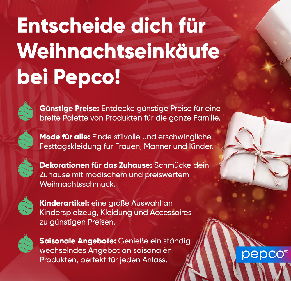 Infografik über die Vorteile des Kaufs von Weihnachtsgeschenken bei Pepco