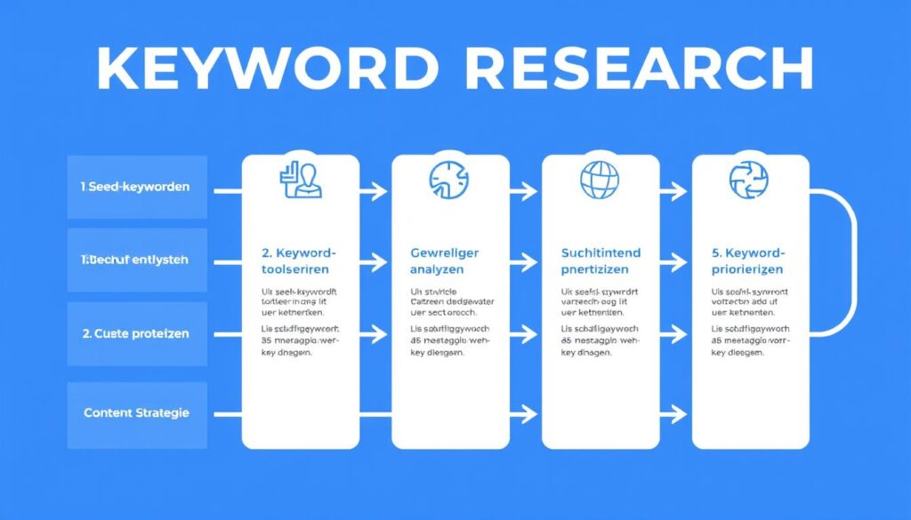 Ein strategischer Keyword-Recherche-Prozess mit verschiedenen Phasen von der Ideenfindung bis zur Implementierung Ein strategischer Keyword-Recherche-Prozess mit verschiedenen Phasen von der Ideenfindung bis zur Implementierung